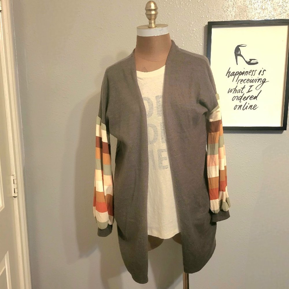 Entro Striped Sleeve Cardigan Sweater